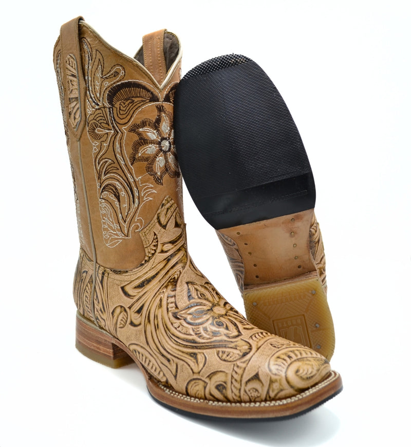 Load image into Gallery viewer, Joe boots 569 Hand Tooled Natural Men&#39;s Western Boots: Square Toe Cowboy &amp; Rodeo Boots in Genuine Leather
