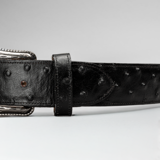 Men's Ostrich Tribute Leather Metal Buckle Cowboy Belt