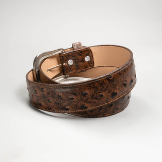 Men's Ostrich Tribute Leather Metal Buckle Cowboy Belt