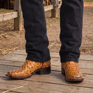 Men's Ostrich Leather Square Toe Cowboy Boots