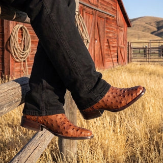 Men's Ostrich Leather Square Toe Cowboy Boots