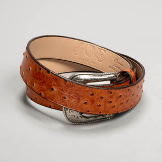 Men's Ostrich Tribute Leather Metal Buckle Cowboy Belt