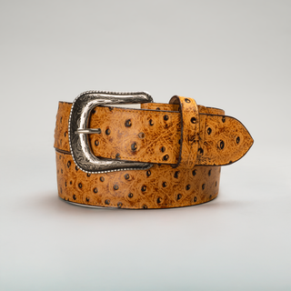 Men's Ostrich Tribute Leather Metal Buckle Cowboy Belt