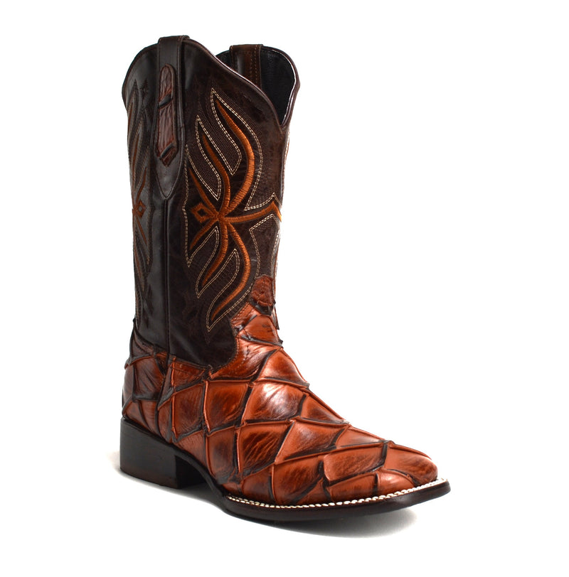 Load image into Gallery viewer, JB708 Print Pirarucu Shedron Men&#39;s Western Boots: Square Toe Cowboy &amp; Rodeo Boots in Genuine Leather
