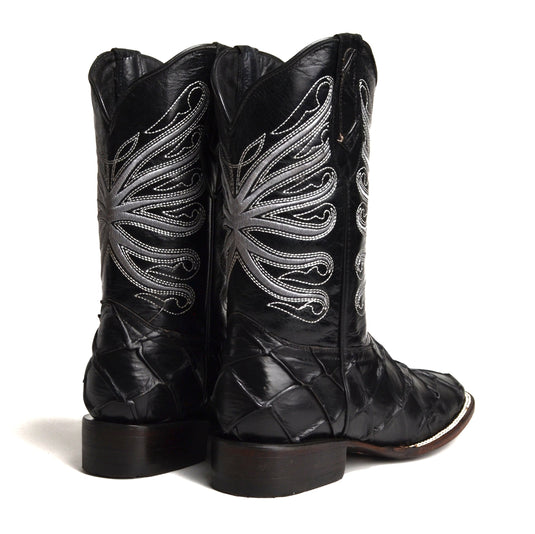 JB708 Print Pirarucu Black Men's Western Boots: Square Toe Cowboy & Rodeo Boots in Genuine Leather