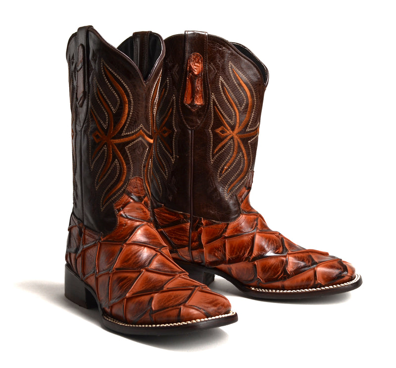 Load image into Gallery viewer, JB708 Print Pirarucu Shedron Men&#39;s Western Boots: Square Toe Cowboy &amp; Rodeo Boots in Genuine Leather
