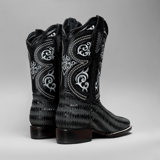 Men's Braided Square Toe Cowboy Boots and Belt Combo