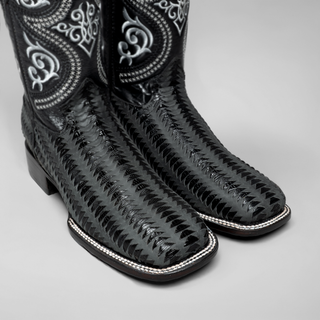 Men's Braided Square Toe Cowboy Boots and Belt Combo