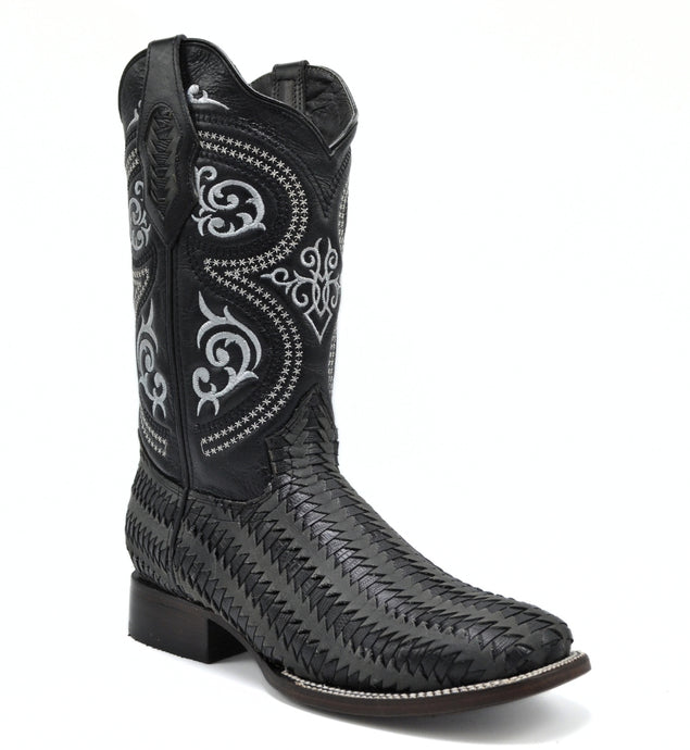 Rodeo Square Toe Petatillo Print Black Boot