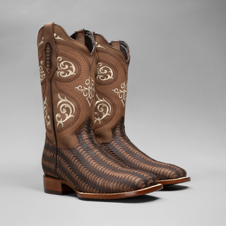 Men's Braided Square Toe Cowboy Boots and Belt Combo