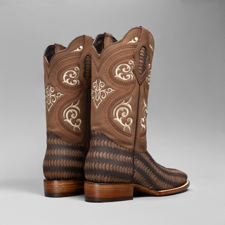 Men's Braided Square Toe Cowboy Boots and Belt Combo