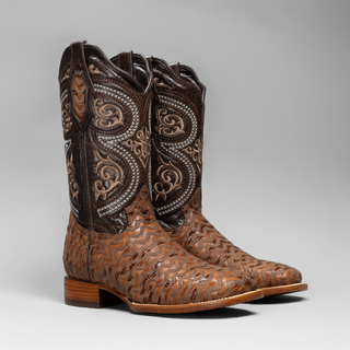 Men's Braided Square Toe Cowboy Boots and Belt Combo