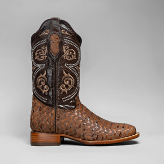 Men's Braided Square Toe Cowboy Boots and Belt Combo