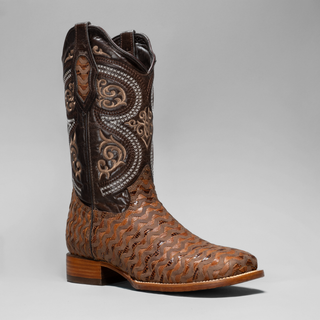 Men's Braided Square Toe Cowboy Boots and Belt Combo