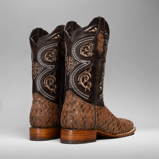 Men's Braided Square Toe Cowboy Boots and Belt Combo