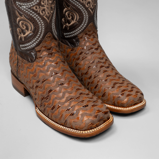 Men's Braided Square Toe Cowboy Boots and Belt Combo