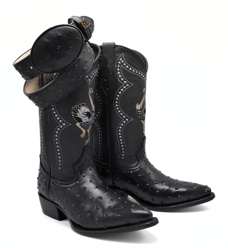Load image into Gallery viewer, Combo JB901 Black Combo Men&#39;s Western Boots: J Toe Cowboy boots in Genuine Leather 001 Black Belt
