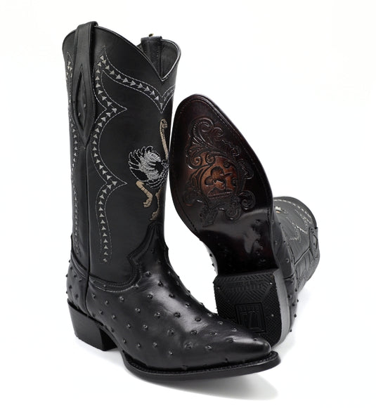 Combo JB901 Black Combo Men's Western Boots: J Toe Cowboy boots in Genuine Leather 001 Black Belt