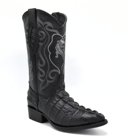 Combo JB904 Black Combo Men's Western Boots: J Toe Cowboy boots in Caiman Print Leather with 004 Black  Belt
