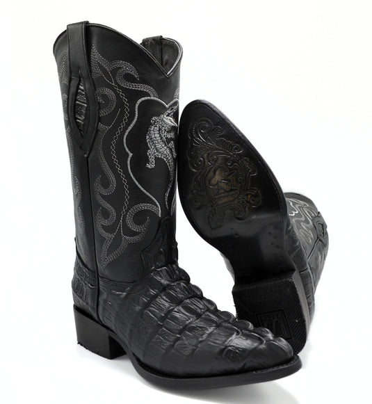 JB904 Black Men's Western Boots: J Toe Cowboy boots in Genuine Leather