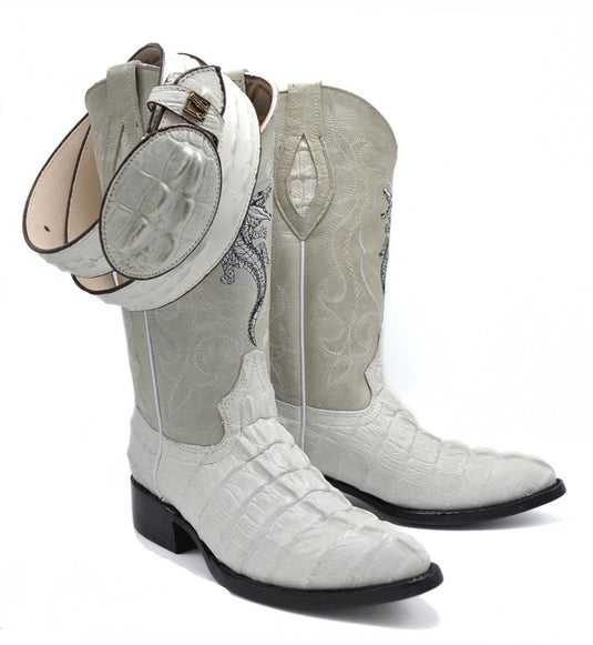 Combo JB904 Bone Combo Men's Western Boots: J Toe Cowboy boots in Caiman Print Leather with 004 Bone Belt