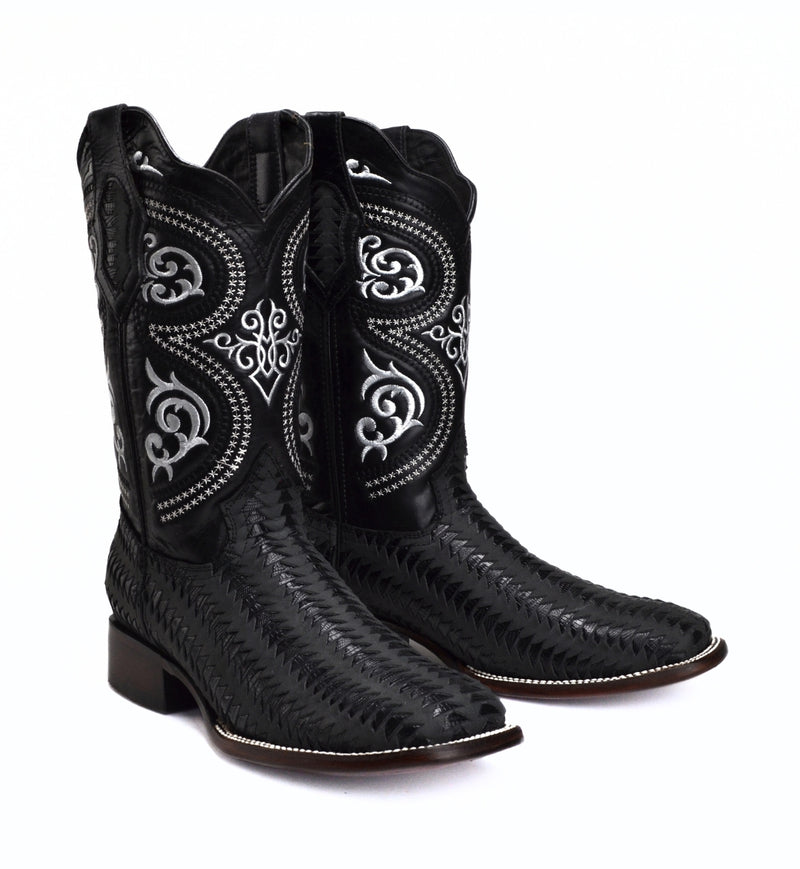 Load image into Gallery viewer, Rodeo Cartie 816 Black Combo Men&#39;s Western Boots: Square Toe Cowboy &amp; Rodeo Boots with Genuine Leather Belt
