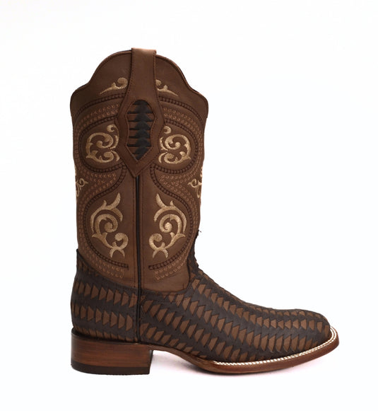 Rodeo Cartie 816 Brown Combo Men's Western Boots: Square Toe Cowboy & Rodeo Boots with Genuine Leather Belt