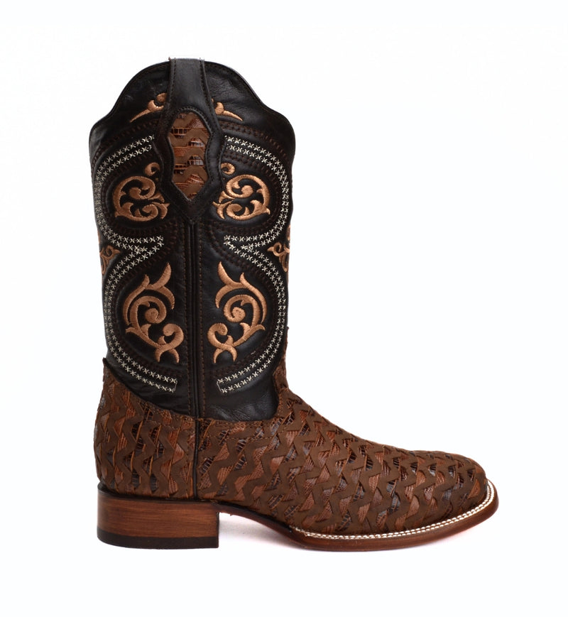 Load image into Gallery viewer, Rodeo Cartie 817 Brown Combo Men&#39;s Western Boots: Square Toe Cowboy &amp; Rodeo Boots with Genuine Leather Belt
