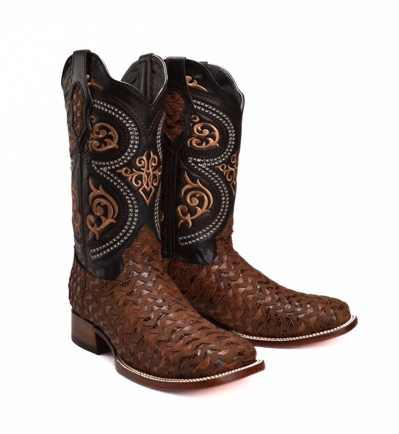 Load image into Gallery viewer, Rodeo Cartie 817 Brown Combo Men&#39;s Western Boots: Square Toe Cowboy &amp; Rodeo Boots with Genuine Leather Belt
