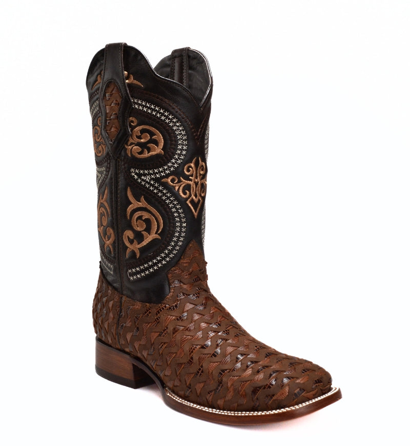 Load image into Gallery viewer, Rodeo Cartie 817 Brown Combo Men&#39;s Western Boots: Square Toe Cowboy &amp; Rodeo Boots with Genuine Leather Belt
