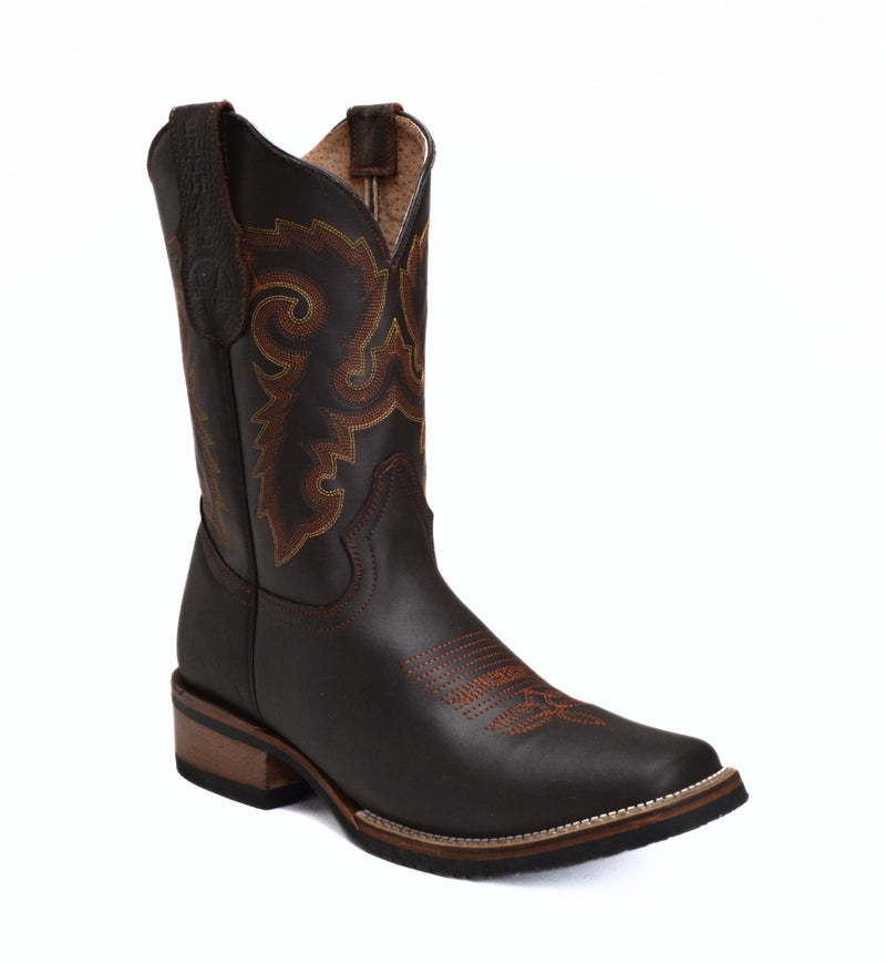 Load image into Gallery viewer, VE517 Brown Men&#39;s Western Boots: Square Toe Cowboy &amp; Rodeo Boots in Genuine Leather
