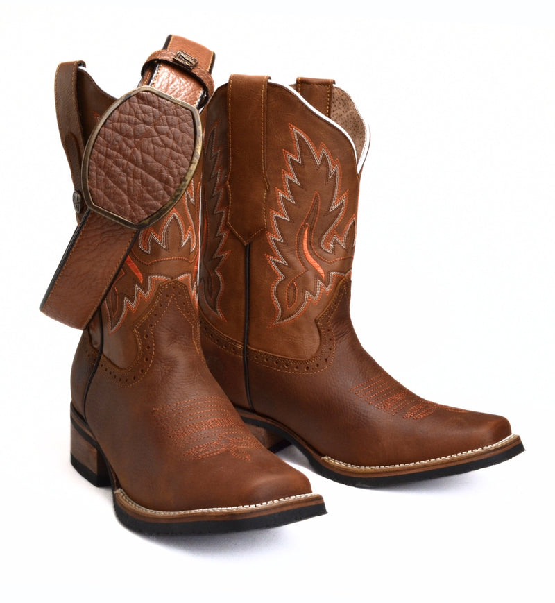 Load image into Gallery viewer, Combo VE517 Oryx Men&#39;s Western Boots: Square Toe Rodeo boots in Genuine Leather JB140 Honey Belt
