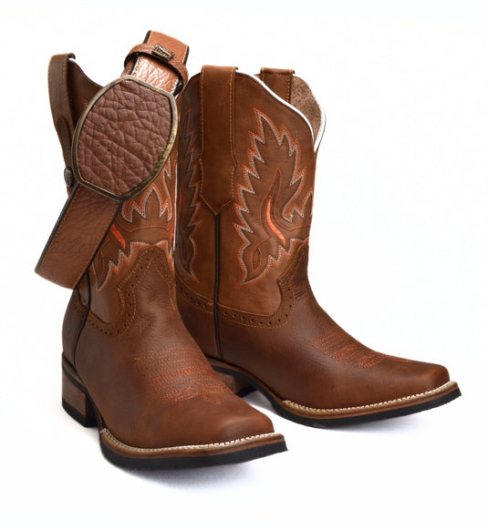 Combo VE517 Oryx Men's Western Boots: Square Toe Rodeo boots in Genuine Leather JB140 Honey Belt