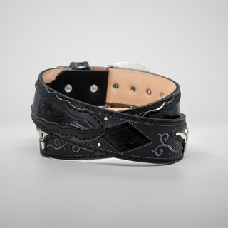Men's Metal Bull Leather Artisanal Embroidery Cowboy Belt