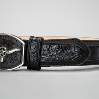 Men's Metal Bull Leather Artisanal Embroidery Cowboy Belt
