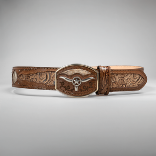 Men's Metal Bull Leather Artisanal Embroidery Cowboy Belt