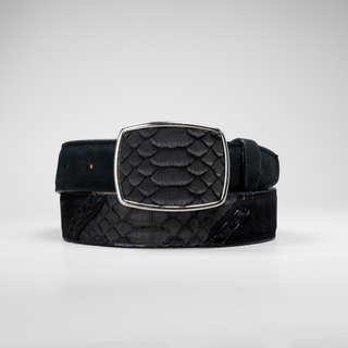 Men's Python Stitch Tribute Leather Metal Buckle Cowboy Belt