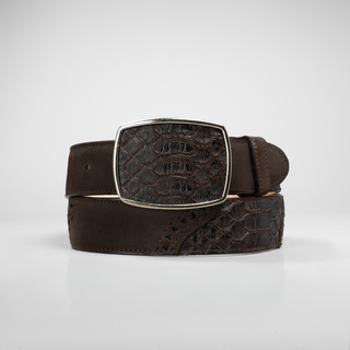 Men's Python Stitch Tribute Leather Metal Buckle Cowboy Belt