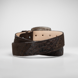 Men's Python Stitch Tribute Leather Metal Buckle Cowboy Belt