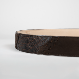 Men's Python Stitch Tribute Leather Metal Buckle Cowboy Belt