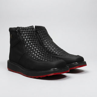 Men's Braided Leather Square Toe Casual Ankle Boot