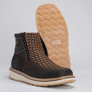 Men's Braided Leather Square Toe Casual Ankle Boot