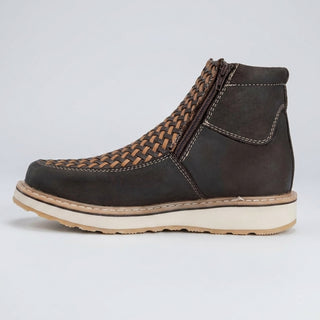 Men's Braided Leather Square Toe Casual Ankle Boot