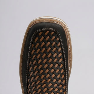Men's Braided Leather Square Toe Casual Ankle Boot