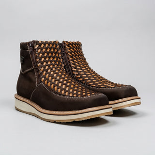 Men's Braided Leather Square Toe Casual Ankle Boot
