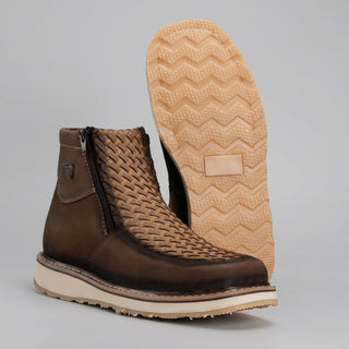 Men's Braided Leather Square Toe Casual Ankle Boot