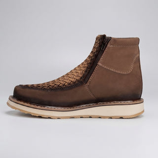 Men's Braided Leather Square Toe Casual Ankle Boot