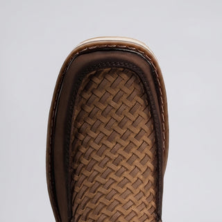 Men's Braided Leather Square Toe Casual Ankle Boot