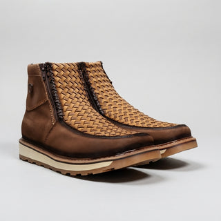 Men's Braided Leather Square Toe Casual Ankle Boot