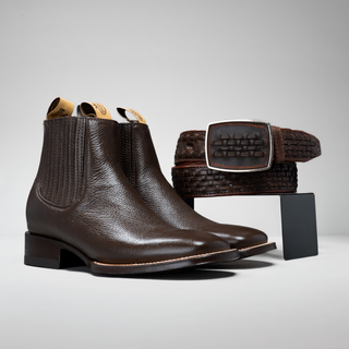 Men's VS370 Classic Leather Square Toe Ankle Boot and Belt Combo
